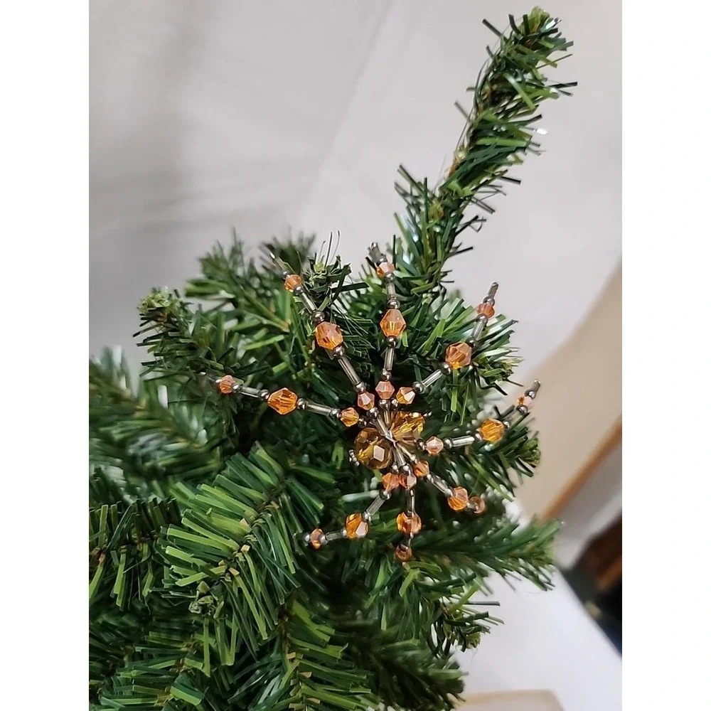 Christmas Spider Ornament Hand Crafted One Of A Kind ‎ Orange And Silver